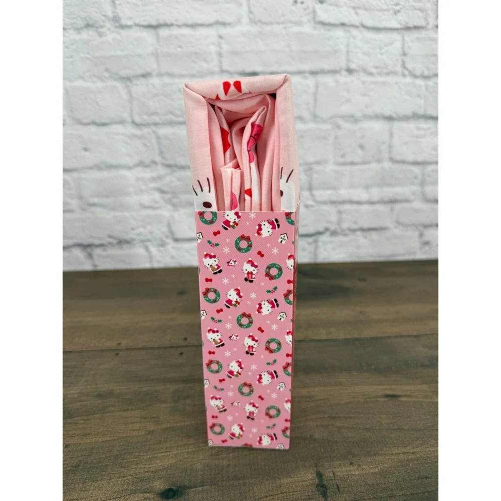 Hello Kitty Christmas Twin Sheet Set Pink Candy Cane Love 3 Piece Sanrio Bedding
